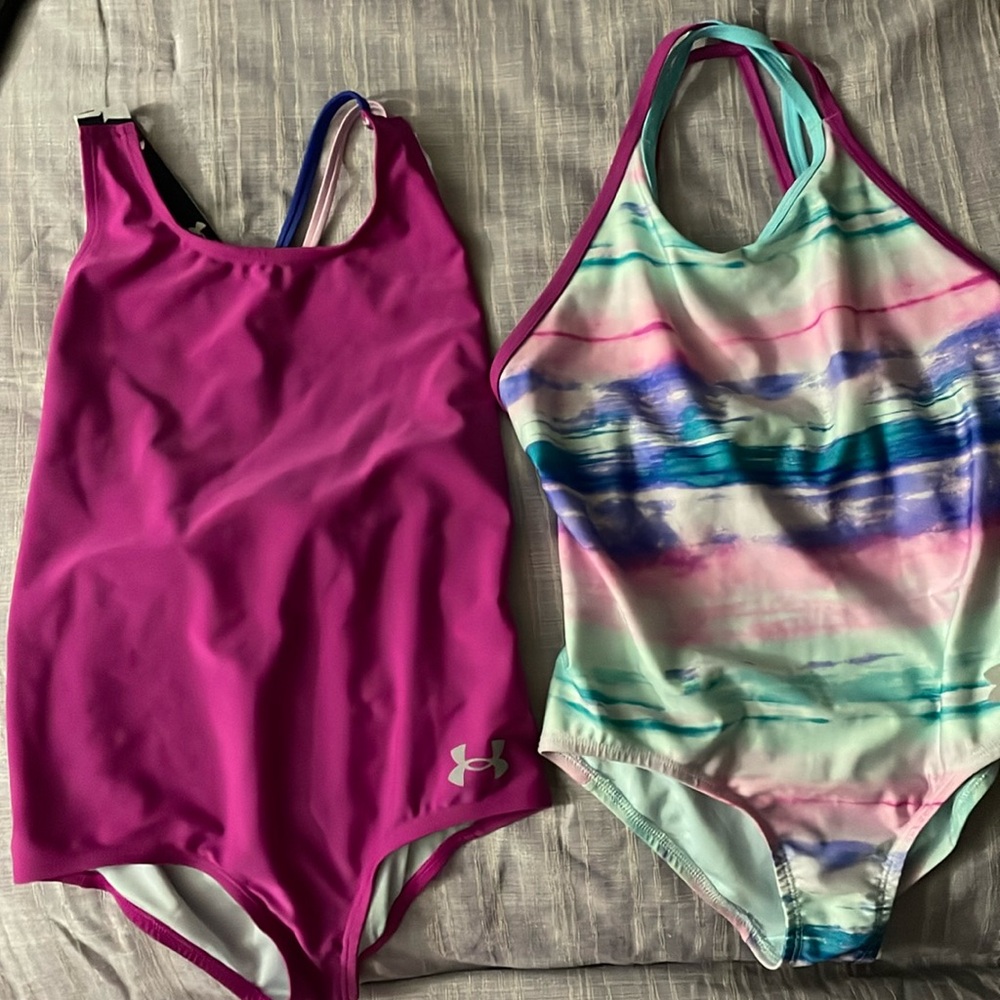 Two girls Under Armour bathing suits